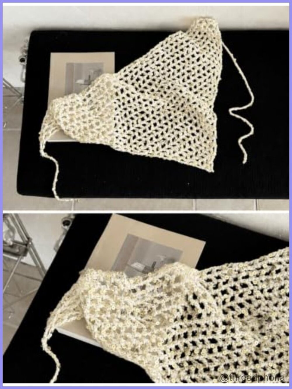Women's Sequin Crochet Bandana Head Scarf Boho Triangle Hair Wrap Tie Back - Picture 2 of 5
